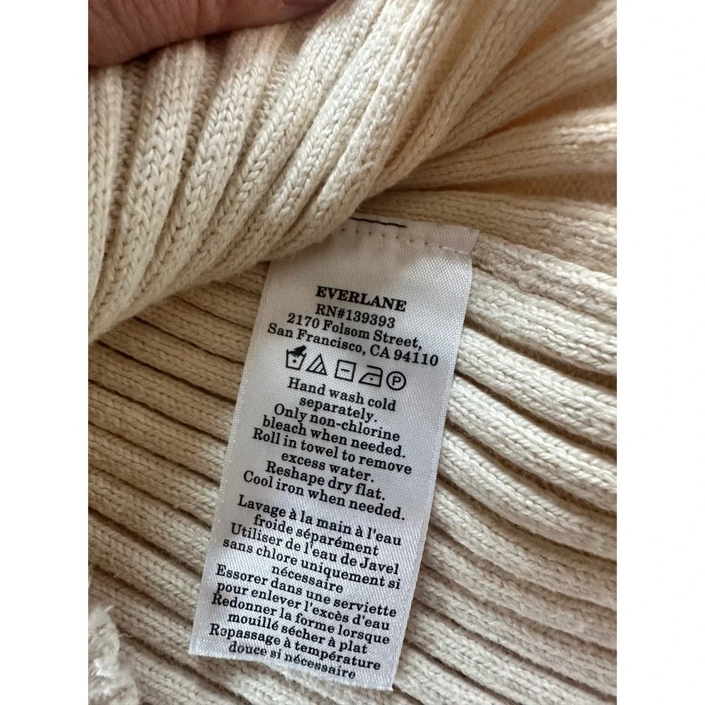 Everlane Ribbed Knit Women XS Cream Organic Cotton Long Sleeve Crew Neck Sweater
